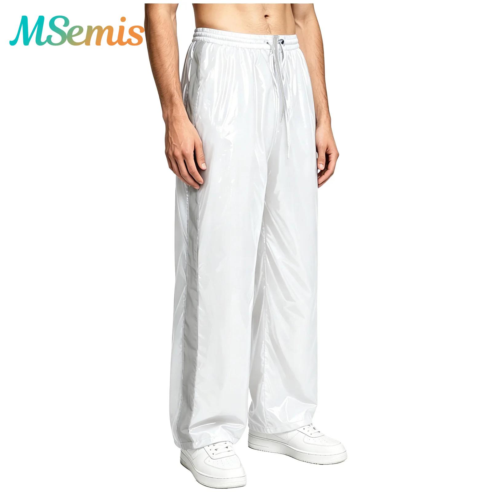 Leather Work Pants - Mens Reflective Zipper Crotch Shiny Waterproof