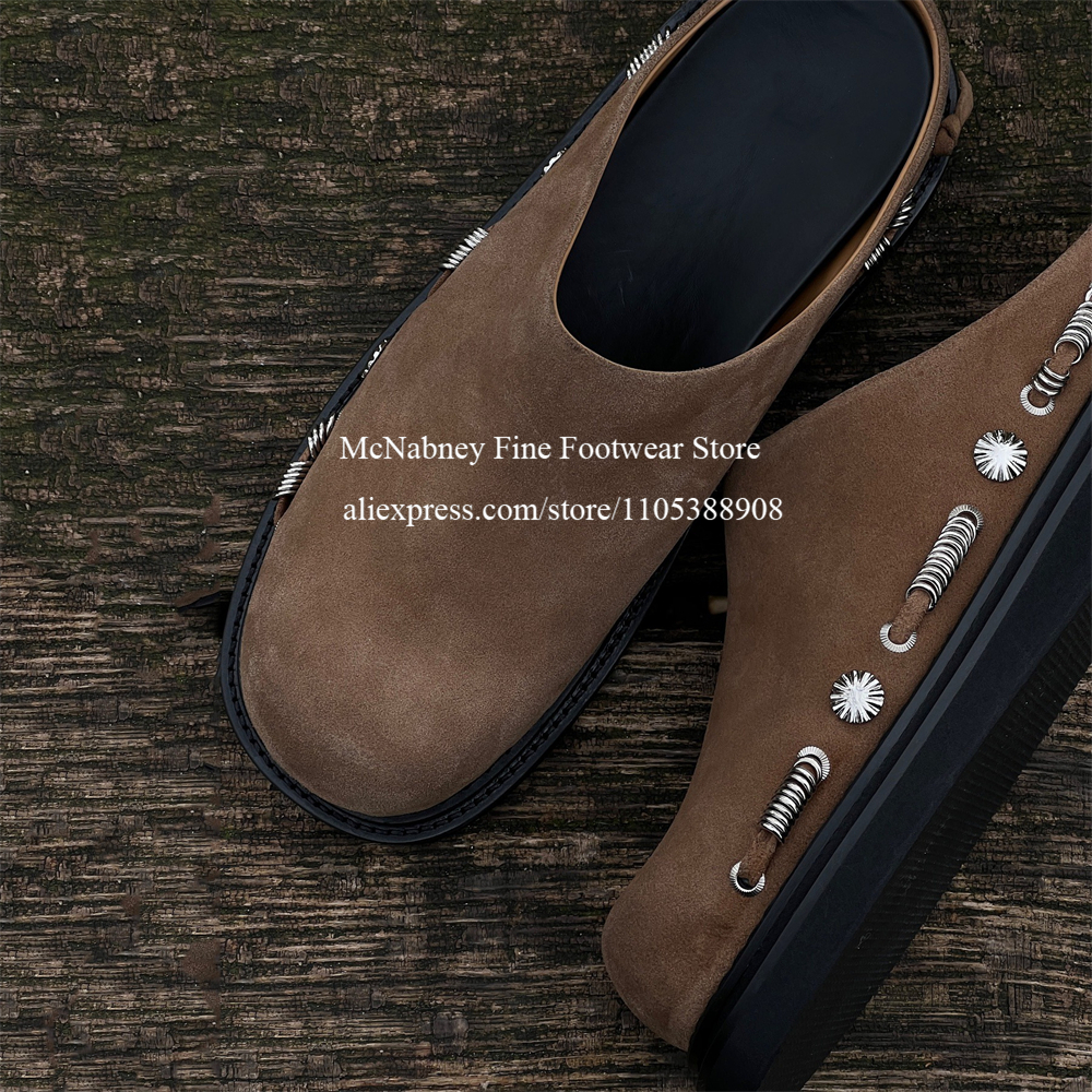 Leather Work Flats - Fashion Men Suede Slip on Mules