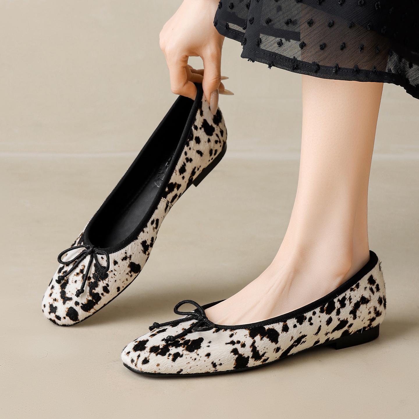 Leather Work Flats - ﻿ Genuine Leather Horsehair Leopard Low