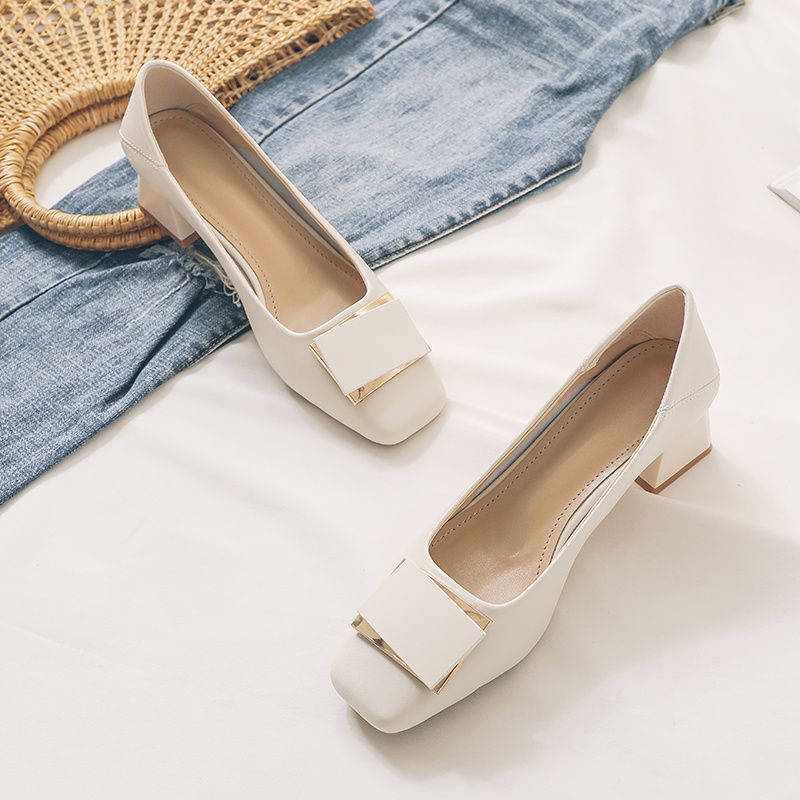 French Style Chunky Heel Pumps - Leather Work Flats recensione e prezzo