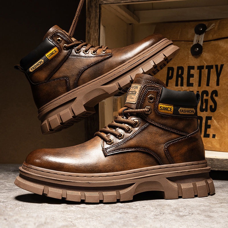 Vintage Men Platform Ankle Boo - Leather Work Flats recensione e prezzo