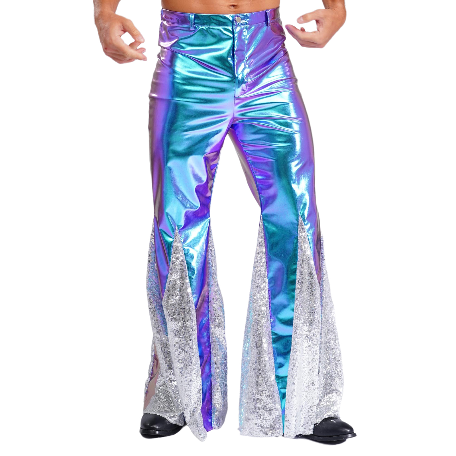 Men Shiny Holographic Flare Pa - Leather Work Pants recensione e prezzo