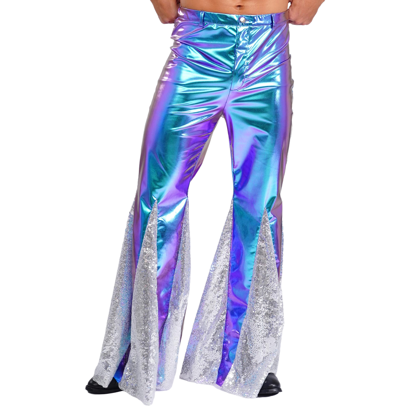 Men Shiny Holographic Flare Pa - Leather Work Pants recensione e prezzo