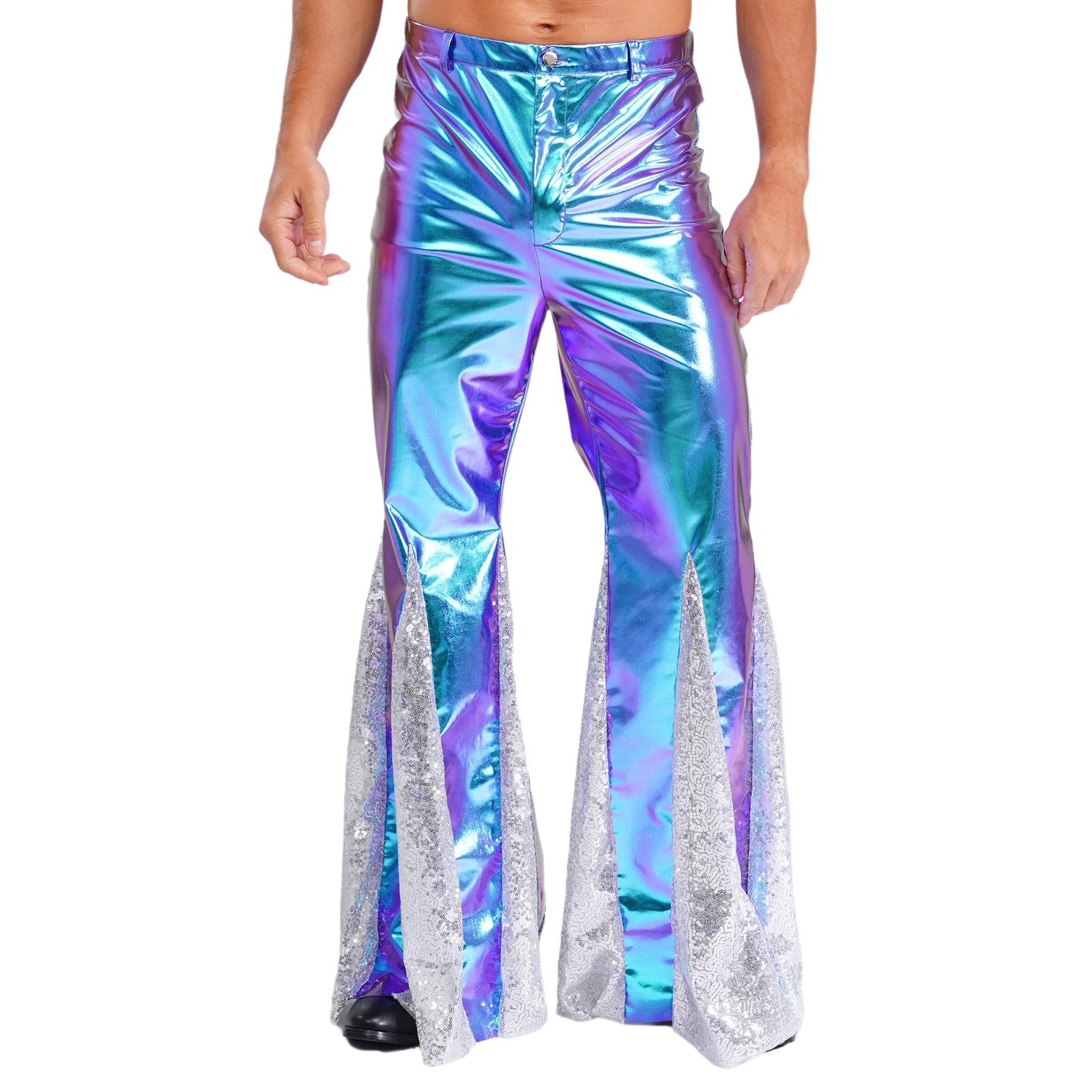 Men Shiny Holographic Flare Pa - Leather Work Pants recensione e prezzo